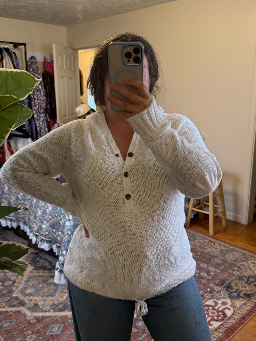 Old Navy Y2K white knit hooded sweater